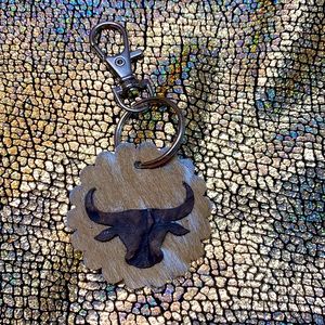 Leather longhorn keychain.